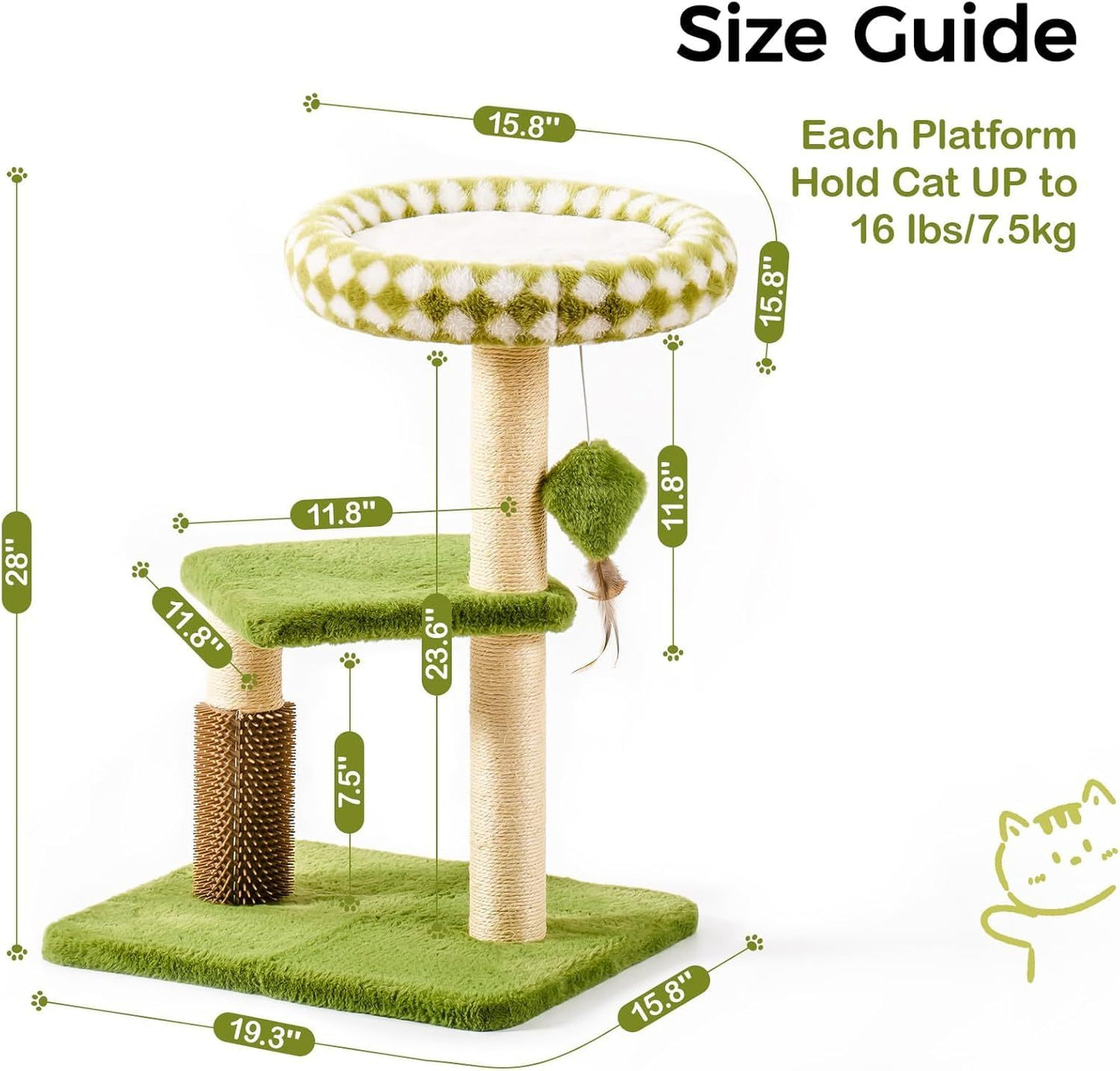 Cat Tree Tower  - Multi-Level Scratching Post With Removable Perch & Interactive Toys